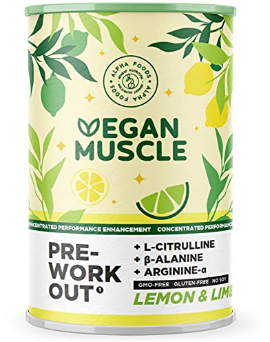 Vegan Muscle® - PreWorkout Performance Booster - Suplemento energético vegano con L-Citrulina, Beta-Alanina, Arginina-Alfa y Creatina - Sabor Limón y Lima - 300 g en polvo