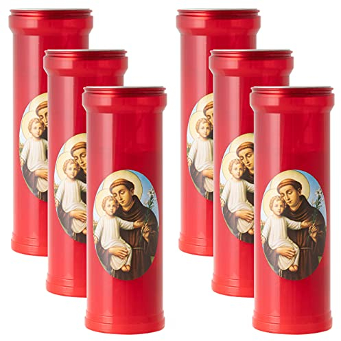 6er Set Grablicht St Antonio 19,5x6,5 cm rot Friedhofskerzen Trauerkerze 600g Brenndauer 96h Grabschmuck Trauer