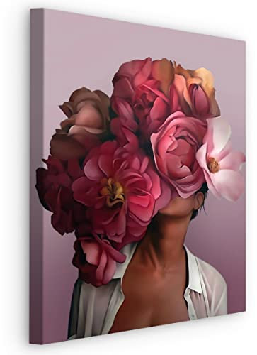 Muralo Leinwand Bild Canvas Kunstdruck PORTRÄT Frau Blumen Pflanzen Natur Abstrakt Malarei Wanddekoration für Wohnzimmer Schlafzimmer Esszimmer Büro Br. 40 cm x Hö. 60 cm