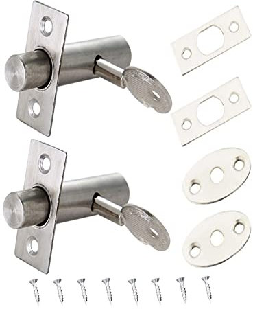rflaueo 2pcs Door Security Rack Bolt Stainless Steel Door Bolts with Keys and Screws Door Mortice Rack Bolt(U36-2)