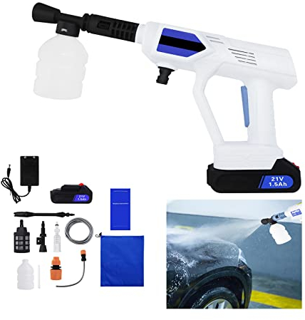 Lavadora a Presión Inalámbrica de Alta Presión Boquilla con Batería 1.5Ah 21V Pistola de Lavado Portátil para Coche Jardín Patio