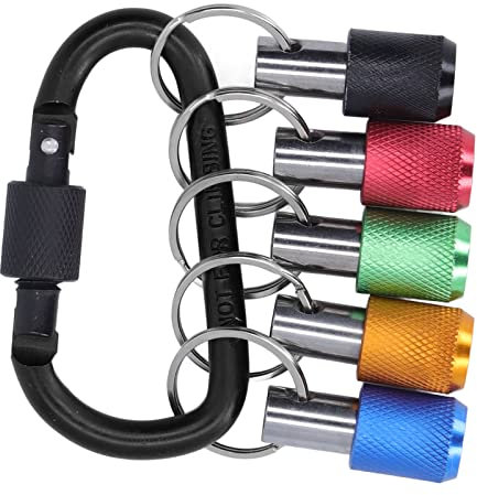 1/4 Hex Shank Bit Holder Standard Size Chrome Plated Magnetic Socket Bit Holder Rust Resistant Portable With Keyrings for Industrial Repair (Black Carabiner)