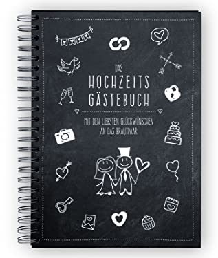 KOCHDIALOG A4 Gästebuch Hochzeit –modern-Doodle-Art-Design– Fotobuch zur Hochzeit mit dicken schwarzen Seiten, stabiles Hardcover Hochzeitsgästebuch Hochzeitsbuch Hochzeitsfotobuch mit 35 Blatt