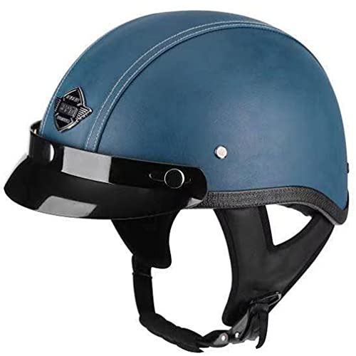 Halbhelme Motorradhelm, Pu-Leder Half Helm Mit Schutzbrille, DOT/ECE-Zulassung Retro Halbschalenhelm, Mit Visier Schnellverschluss，Motorradhelm Halbschalenhelm Mit ECE