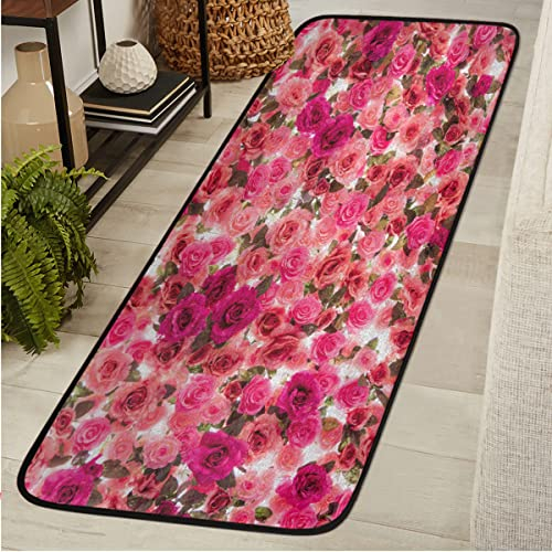 Valentinstag Bunte Rosen Blumen Küchenmatten für den Boden waschbar Memory Foam Küchenteppiche und Matten rutschfest gepolstert Komfort Boden Stehmatten Läufer Teppich für Küche Home Decor 61 x 183 cm