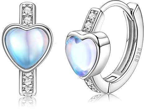 KRFY 925 Silber Ohrringe Creolen für Mädchen Damen Rosa Liebe Herz Stern Zirkonia Mondstein Schläfer Klein Creolen für Kinder Winzige Niedliche Huggies Ohrringe Creolen Hypoallergene Schmuck