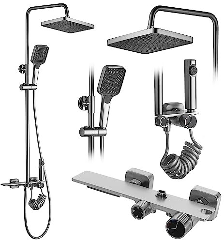 Rea Colonne de Douche HELIX Nickel Brush INOX Système de Douche en Laiton Pour Salle de Bain (Acier)