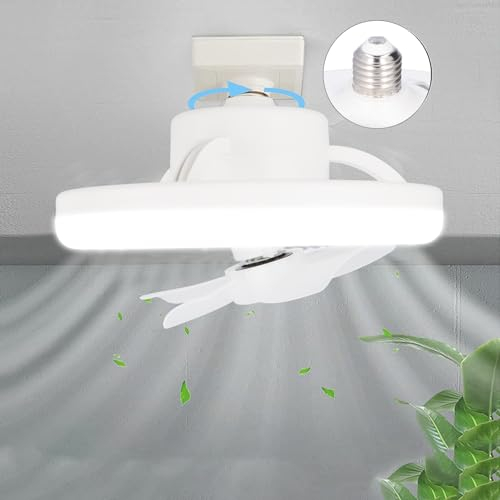 YUYTE Ventilateur de Plafond avec Lumières et Télécommande Rotation à 360 Degrés Dimmable E27 Lampe LED Réglable 5 Pales 48 W avec Télécommande pour Garage