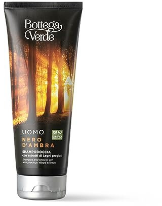 Bottega Verde - Nero d'Ambra, Shampoo Doccia Uomo, 200 ml, Azione Tonificante e Energizzante, Pratico Formato 2 in 1 per Detergere Pelle e Capelli