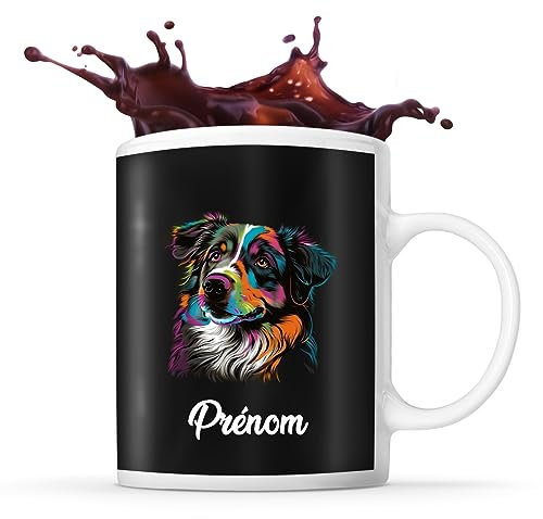 Tasse Berger Australien Style Pop Prénom Nom Personnalisable | Mug Café Thé Idée Cadeau Personnalisé Homme Femme Original pour propriétaire de chien