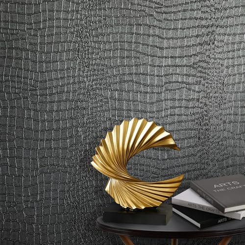 Zeeko Black Peel and Stick Wallpaper 17.3 x 394 Removable Crocodile Wallpaper Embossed Contact Paper Textured Wall Paper for Cabinet Bedroom Bathroom