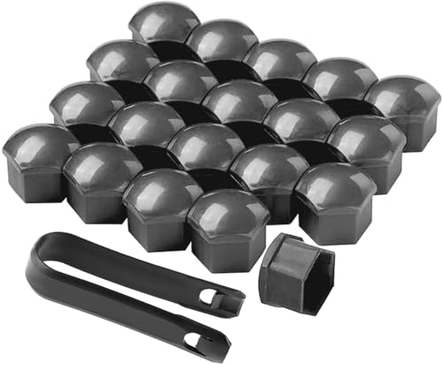 QitinDasen 20 Stück 19 mm Auto Radmutterabdeckungen, Universal Reifen Mutter Kappen, Sechseckige Auto Nabenschraubenabdeckung mit Entfernung Werkzeug (Grau)