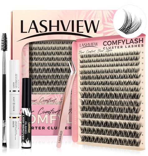 LASHVIEW DIY Lash Extension Kit, 182pcs Cluster Eyelash Extensions Kit, Individual Lashes Kit,Cluster Lashes with Lash Bond and Seal,Lash Glue Remover and Lash Applicator(Natural)