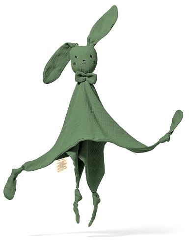 Mababu Schmusetuch Baby Musselin – 100% GOTS Bio-Baumwolle – Kuscheltier Hase – Geschenk zur Geburt, 4-lagig, extra weich, für Neugeborene, Jungen & Mädchen, waschbar, als Schnuffeltuch