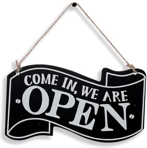 Cartel reversible de madera para colgar en horarios de apertura, cartel para tiendas, cartel reversible, estilo vintage, doble cara para colgar, para puerta, restaurante, club, cafetería, hotel