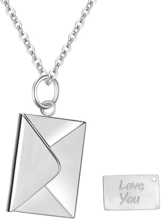 OIDEA Damen Halskette mit Umschlag Anhänger: Silber Briefumschlag Kette aus Edelstahl mit Liebesbrief Gravur Love you Personalisiert Geschenk für Freundin Mutter Frauen