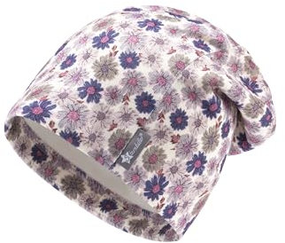 Sterntaler Beanie Bedruckt mit Blumen für Mädchen - Baby und Kinder Mütze aus Mischgewebe - gefüttert mit Baumwollfleece - blasslila, 47