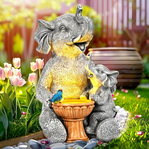 GIGALUMI Solar Garten Statuen Liebender Elefant Figur Lichter für draußen, Hof, Garten Dekor Muttertagsgeschenk, Einzigartige Housewarming Geschenke für Mama, Frauen