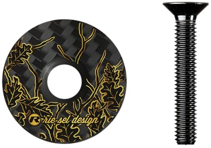 Riesel Design - stem:Cap – Carbon - Ahead Kappe inkl. Aluschraube für Rennrad, Gravel, Cyclocross, MTB/Vorbau- & Steuersatz Kappe für alle Gabelschäfte, Vorbauten mit 1 1/8‘‘ - NEU (Oak Leaves)