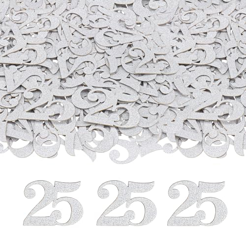 GoldRock Glitzer Konfetti 25 Geburtstag Deko Groß 3,5x2,6cm, Tischdeko Silberhochzeit Deko Silber,Tischdeko 25. Geburtstag Frau Mann, Streudeko Geburtstag 25,Deko Silberhochzeit,Jubiläum 25 Jahre