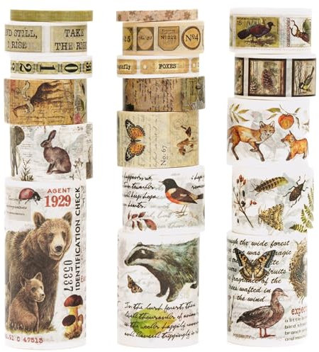 KAVI' S Retro Washi Tape Set Dekorative Antik Rauschgold Masking Tapes Klebeband Bunt für Kunst, DIY Handwerk, Tagebuch, Planer, Scrapbook, Verpackung (Jungle Trails)