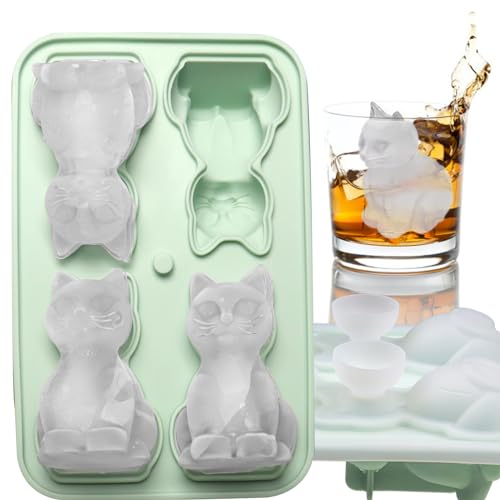 HXJFGDM Cubitera con forma de gato, 3D de silicona, reutilizable, divertida, grande, con tapa y embudo, libre de BPA, fácil de disolver, para hielo, whisky, cóctel, zumo