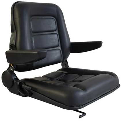 Forklift Seat, Universal Lawn Tractor Seat Replacement with Adjustable Backrest & Armrests, Garden Lawn Mower Seat, for Trenchers, Bulldozers