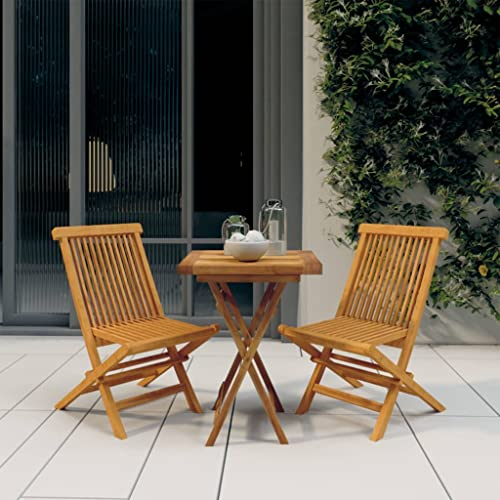 WRJENFSC Veranda-Möbel-Sets Bistro-Sets Terrassen-Salon-Set 3-TLG. Garten-Essgruppe Massivholz Teak Geeignet für Garten, Hinterhof, Rasen, am Pool