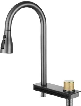 Robinet De Cuisine Robinet Cascade En Acier Inoxydable Évier À Bol Unique Bassin À Légumes Robinet À Traction De Pluie Pluie À Double Trou