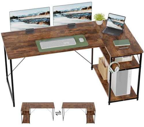 TRIUMPHKEY Eckschreibtisch mit Ablagefächern, umkehrbarer L-förmiger Schreibtisch, Arbeitstisch, Computerschreibtisch, Ecktisch, für Büro, Wohnzimmer,160cm,Braun