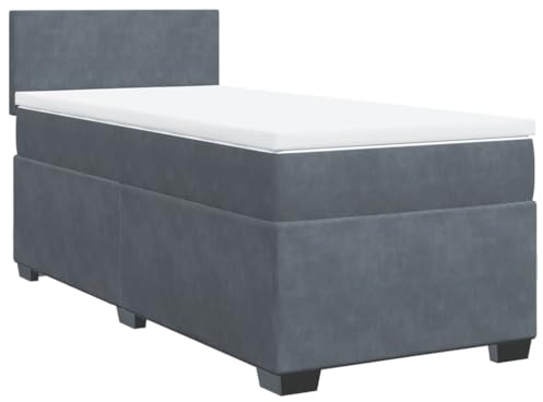 vidaXL Boxspringbett, Polsterbett Bett mit Matratze LED, Bettgestell mit Kopfteil Lattenrost, Einzelbett für Schlafzimmer, Dunkelgrau 80x200cm Samt