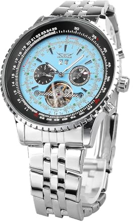 DAXIAOYU Luxuriöse automatische mechanische Uhr für Herren, hohl, Tourbillon, wasserdicht, leuchtend, Datum, Woche, Multifunktions-Edelstahl-Herrenuhren, Gold, Luxuriös