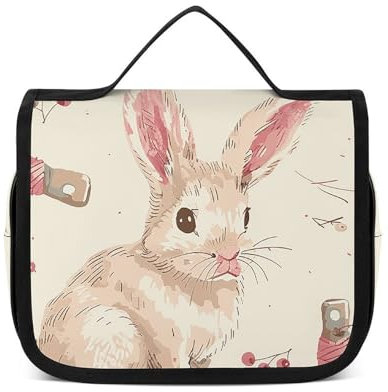 NTVOWPZO Trousse de toilette de voyage pour femme, trousse de toilette de voyage motif lapin pêche rétro, sac de rangement à suspendre, sac de maquillage, 22,5 x 18,5 cm, style, 22,5 x 18,5 cm, Style