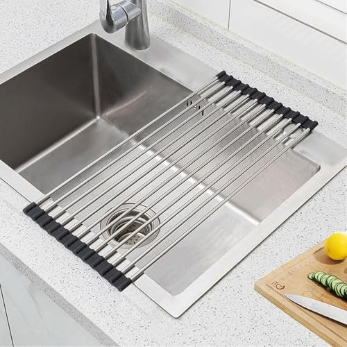 Escurreplatos, Escurridor Fregadero, Escurreplatos Plegable y extraíble, Escurridor de Platos sobre el Fregadero, Alfombrilla de Goteo, Rejilla de Goteo,Para Tazas, Frutas, Verduras ( Negro 43 x 23 )