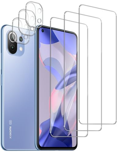 QZJinch 3+3 Piezas,Protector Pantalla para Xiaomi Mi 11 Lite 5G NE,Bordes curvos 2.5D,Ultra Transparente,Antiarañazos, Antihuellas,Sin Burbujas, Dureza 9H