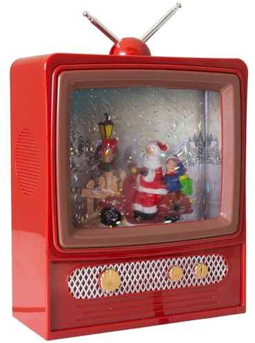 Christmas Paradise LED Elektrische Schneekugel TV 24 cm Schneegestöber Musik Licht rot