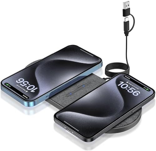 FDGAO Chargeur à Induction Double 20W Chargeur sans Fil 2 en 1 Charge Rapide pour iPhone 16/15/14/13/12 Pro Max/11/XS/XR/8 Plus,AirPods,Samsung Galaxy S25/S24/S23/S22/S21/S20,Note20/10,Galaxy Buds