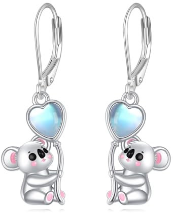 Koala Ohrringe 925er Sterling Silber Mondstein Koala Tropfen Ohrringe Niedliche Tier Ohrringe Lever Back Schmuck Koala Geschenke für Damen