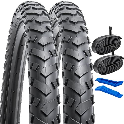 YunSCM 2Pcs Faltbar 26 Zoll Reifen 26x2.0 Mantel und 2Pcs 26 Zoll Schlauch AV32mm kompatibel 50/54-559 Rennräder, Citybikes, Mountainbikes 26x1.95 26x2.0 Fahrradreifen und schläuche