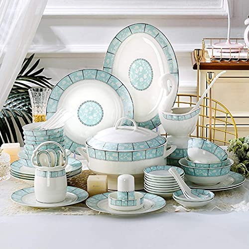 MYUYEE Service de Table élégant en céramique 48 pièces Ensemble d'assiettes et de Bols en Porcelaine Anglaise Service de Table de Style européen de Haute qualité,