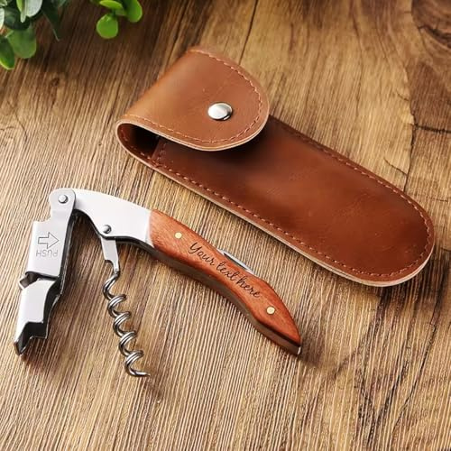 Cavatappi Personalizzato Con Incisione Personalizzata, Cavatappi Da Vino Con Manico In Legno, Cavatappi Da Cameriere, Testo Personalizzato, Apribottiglie 3 In 1