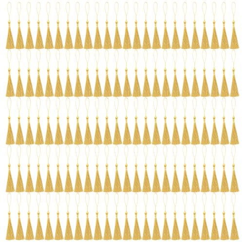 NACHLYNN 120 Stück Lesezeichen Quasten 13 cm/5 Zoll Mini Quasten Gold Handgefertigtes Quasten Für die Schmuckherstellung Schlüsselanhänger mit Schlaufen Kleiderdekoration DIY-Bastelzubehör