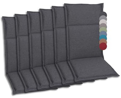 GO-DE Textil Bequeme und attraktive Polsterauflagen für Hochlehner-, Mittellehner- und Niederlehner-Gartenstühle (6er-Set, Uni Anthrazit, Hochlehner)