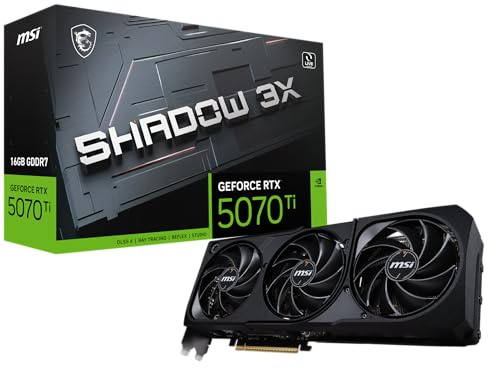 MSI Gaming RTX 5070 TI 16G Shadow 3X Carte graphique (16 Go GDDR7, 256 bits, performances extrêmes : 2467 MHz, DisplayPort x3 2.1a, HDMI 2.1b, architecture NVIDIA Blackwell)