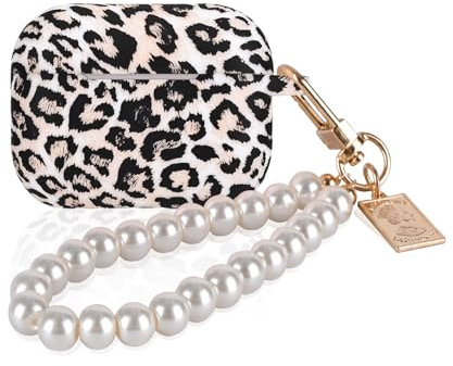 DiyGody Tasche Kompatibel mit Airpods Pro/Pro 2 Generation mit Perlen Schlüsselanhänger, Weich Silikon Schutzhülle mit Leopardenmuster für Frauen, Stoßfeste Anti-rutsch Anti-staub Hybrid-Schutz, Braun