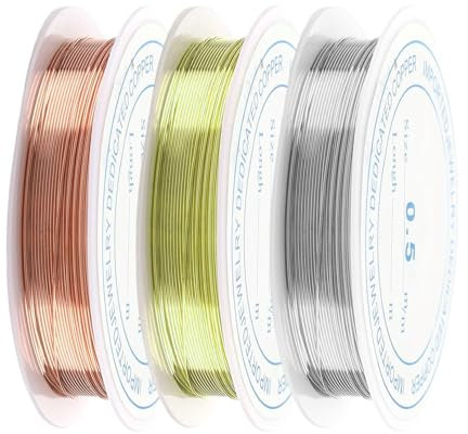 3 Pcs Jewellery Wire,Copper Craft Making Thin Jewelry Kit Cutting/Shaping 0.5mm Modeling Crafting Assorted Bare Crafts Decorative Soft Strong Twisted Work,for Gauge Flower Wreath Florist Floral Stems