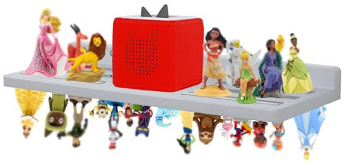 FURAOMEILI for Tonies Shelf Magnetic,for Toniebox Figures Storage Display Shelf (for 36 Character),Wall Floating Shelves for Audio Figurine,Compatible Charging Station for Kid's Room,Oak,Light Gray