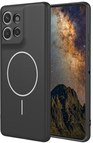 YUECXIN Magnetic Case for Motorola Edge 50 Neo/Edge 60 Neo/ThinkPhone 25, Ultra thin Liquid Silicone Silky Touch Cover, Support MagSafe Wireless Charging, Soft Shockproof TPU Bumper Case. Black