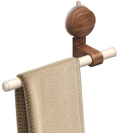 Portasciugamani con Ventosa, Ganci Anello Appendi Asciugamani in Legno con Asta Mobile, Porta Asciugamani Decorazione per Doccia, Cucina e Camera da Letto, Supporto per Asciugamano da Bagno da Parete
