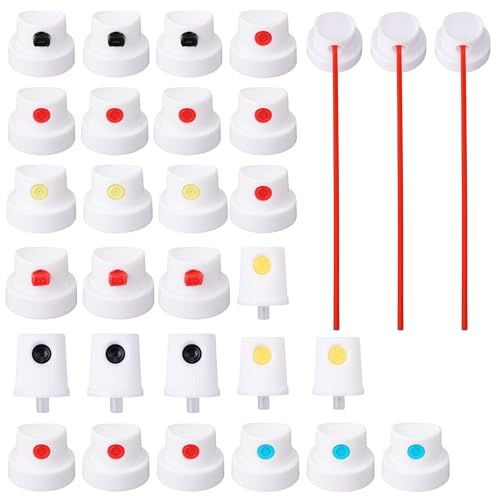 30pcs Universal Spray Can Nozzles, Multicolor Spray Paint Caps Adapter Set for Female Cans Easy to Use Bottle Nozzle Tips Replacement Supplies for Wall Graffiti Painting (10 Styles)